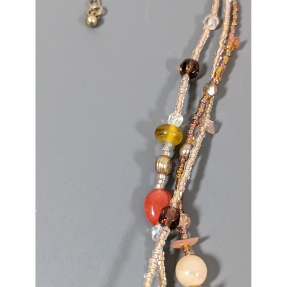 Lia Sophia Pumpkin Spice Necklace Stone Beaded Multi Strand Statement 18" - Picture 5 of 9